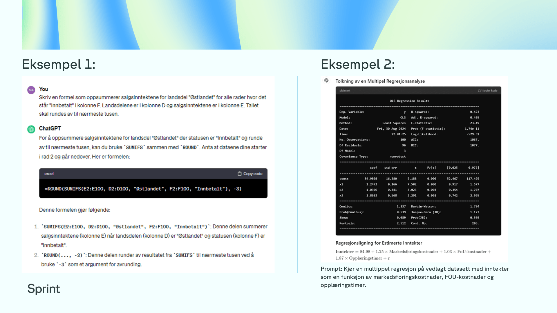 Screenshot fra ChatGPT som viser en formel vi har fått verktøyet til å lage